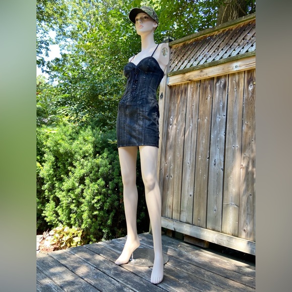Dark Grey Denim Bustier Dress - Picture 1 of 10